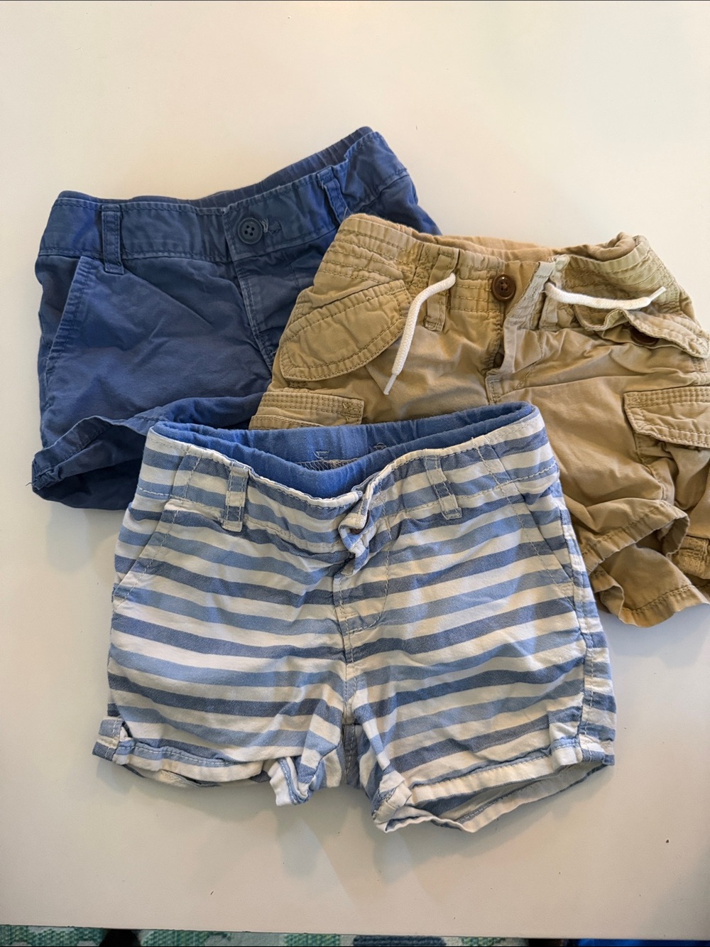 GAP Boys' Three-Pack Shorts in Blue, Tan & Striped Blue-White